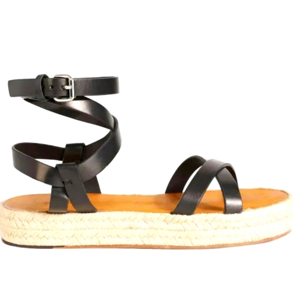 ISABEL MARANT Melyz Black Leather Espadrille Platform Sandals 36